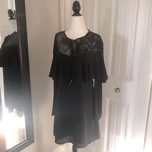 BLACK RUFFLE LACE ORGANZA SWING DRESS SIZE MED